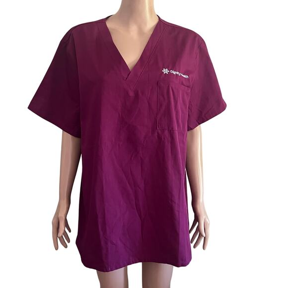 Dignity Health Scrub Top Burgundy Pullover New Vneck Medical - Picture 3 of 14